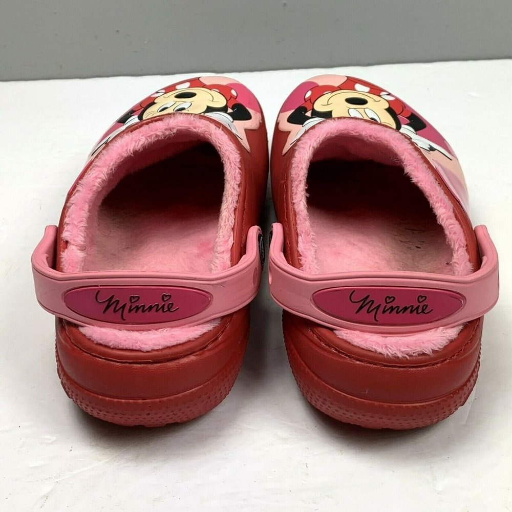 Disney Crocs Minnie Mouse size J3 Red Pink 3 Lined Barely Worn Clog Shoes - Picture 4 of 8